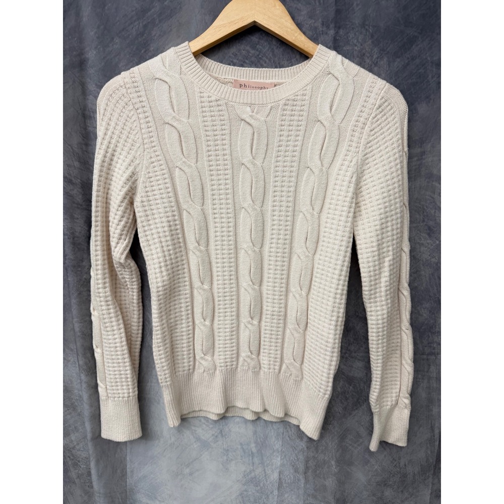 Philosophy Republic Clothing Cream Cable Knit Sweater Womens Small Crew Neck